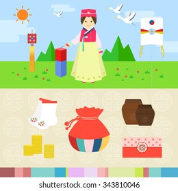 Flat style illustration. Vector objects. Feast of Koreans.