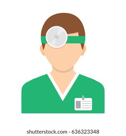 Flat style illustration. Vector illustration. Ophthalmologist with head mirror. Icon isolated on background. 