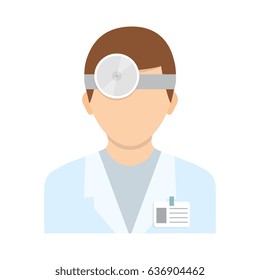 Flat style illustration. Vector illustration. Ophthalmologist with head mirror. Icon isolated on background. 