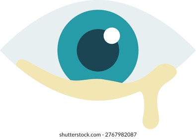 Flat style illustration of watery eye with tear drop for healthcare, allergy, and eye infection concept.