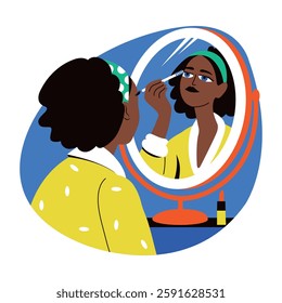 A flat style illustration of a woman applying mascara