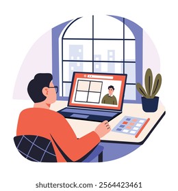 A flat style illustration of working freelancer 

