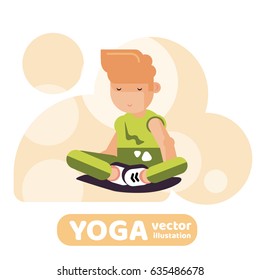Flat style illustration of yoga. Meditation practice. Yoga character. Vector illustration made in cartoon style. Healthy lifestyle.