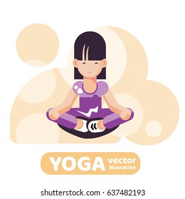 Flat style illustration of yoga. Meditation practice. Yoga character. Vector illustration made in cartoon style. Healthy lifestyle.
