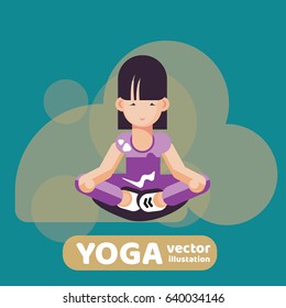 Flat style illustration of yoga. Meditation practice. Yoga character. Vector illustration made in cartoon style. Healthy lifestyle.
