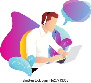 Flat style illustration of young man as customer service. Graphic resources for landing page, website, ui ux and mobile app