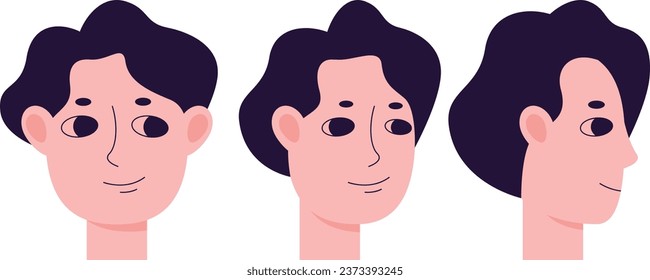 Flat style illustration of a young man with short black hair. 