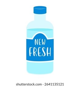 Flat style illustrations of bottled and canned fruity drinks and flavored soda. Summer cold and soft drinks