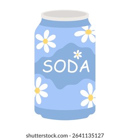 Flat style illustrations of bottled and canned fruity drinks and flavored soda. Summer cold and soft drinks
