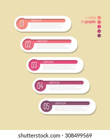Flat style info graphic, 5 elements, pink