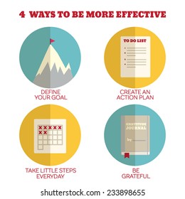 Flat Style Infographics. 4 ways to be more effective. Concept for education, training courses, self-development and how-to articles