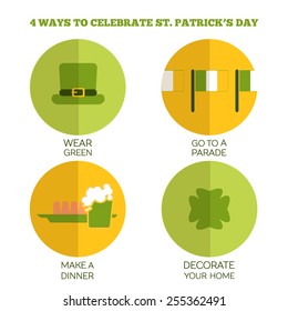 Flat Style Infographics. 4 ways to celebrate Saint Patrick's Day. Concept illustration for education, holiday articles and blogposts