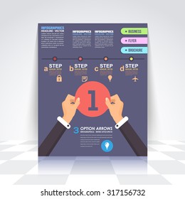 Flat Style Infographics Design Brochure, Cover, Flyer. Numbered Banner, Number 1
