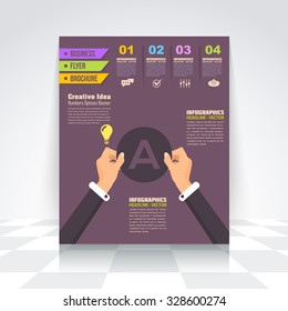 Flat Style Infographics Design Brochure, Cover, Flyer. Numbered Banner, Letter A