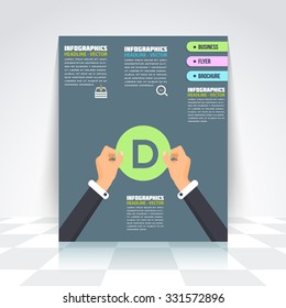 Flat Style Infographics Design Brochure, Cover, Flyer. Numbered Banner, Letter D