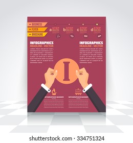 Flat Style Infographics Design Brochure, Cover, Flyer. Numbered Banner, Letter I