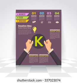 Flat Style Infographics Design Brochure, Cover, Flyer. Numbered Banner, Letter K