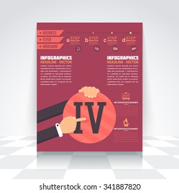 Flat Style Infographics Design Brochure, Cover, Flyer. Numbered Banner, Roman Numerals 4