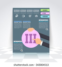 Flat Style Infographics Design Brochure, Cover, Flyer. Numbered Banner, Roman Numerals Three