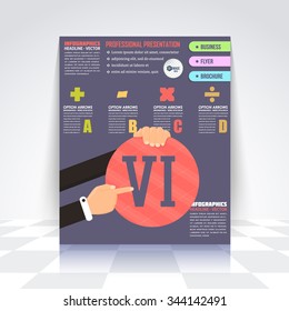 Flat Style Infographics Design Brochure, Cover, Flyer. Numbered Banner, Roman Numerals 6