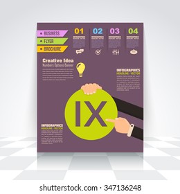 Flat Style Infographics Design Brochure, Cover, Flyer. Numbered Banner, Roman Numerals 9