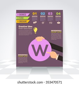 Flat Style Infographics Design Brochure, Cover, Flyer. Numbered Banner, Letter W