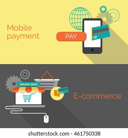 Flat style infographics. E-commerce, online shopping, mobile payment