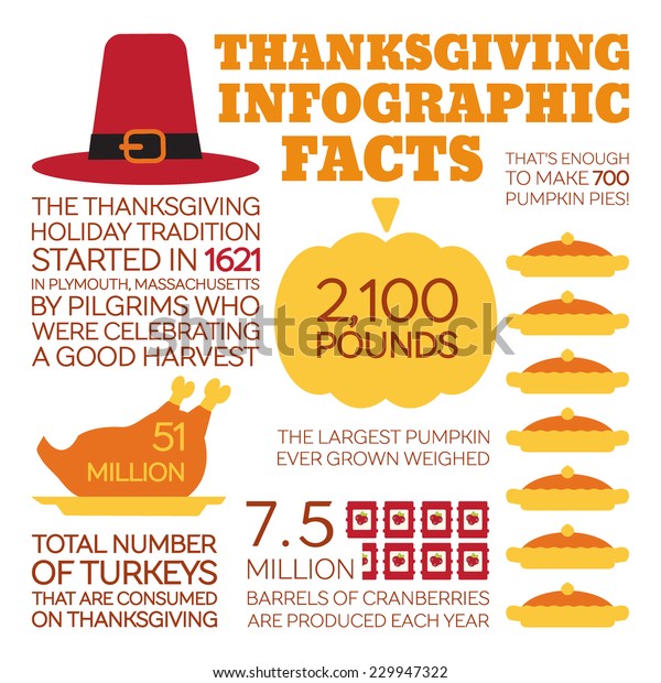 Flat Style Infographics Thanksgiving Holiday Facts Stock Vector