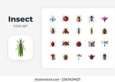 flat style insect icon set