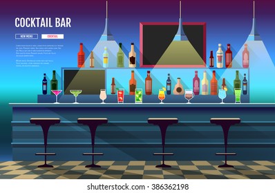 Flat style interior of cocktail bar