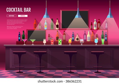 Flat style interior of cocktail bar