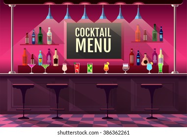 Flat style interior of cocktail bar