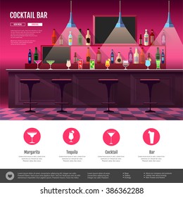 Flat style interior of cocktail bar