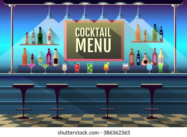 Flat style interior of cocktail bar