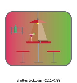 Flat style interior of cocktail bar. Vector illustration of bar table.