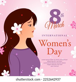 Flat style International women's day with beautiful long hair women illustration 