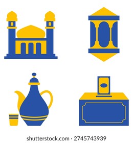 Flat Style Islamic Celebration Element Mosque Lantern Jug Donation Box Icon