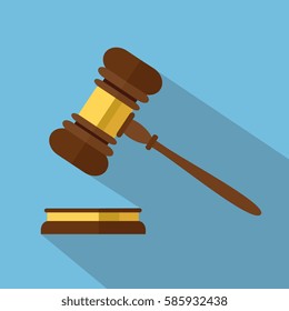 Flat style isolated on background. A wooden judge gavel, hammer of judge or auctioneer and soundboard, vector illustration. 