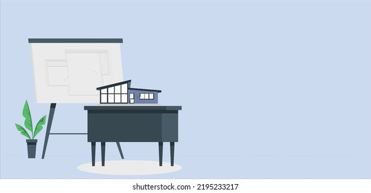 Flat style isometric 3d drawing architect board table multipurpose vector illustration. Engineer drafting. Architectural desk for sketching. Large sheet of paper, ruler architect workplace.