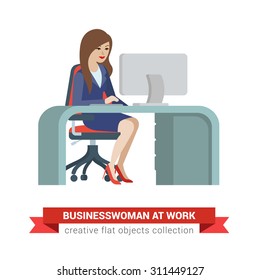 Flat style isometric young pretty beautiful businesswoman secretary assistant manager chief accountant boss at workplace. Creative people collection.
