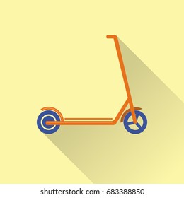 Flat style kick scooter icon with long shadow