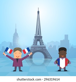 Flat Style Kids Illustration, Bastille Day Concept Background