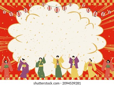 flat style Kimono people and comic speech bubble