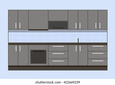 Flat style kitchen interior and furniture.