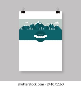 Flat style landscape on flyer or brochure design