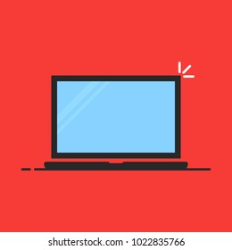 flat style laptop icon isolated on red. minimal cartoon trend modern logo graphic design element. concept of handheld mobility work station for coding or computing and portable pc for studies