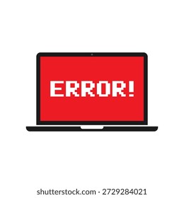 Flat style laptop vector with red screen displaying system error on white background