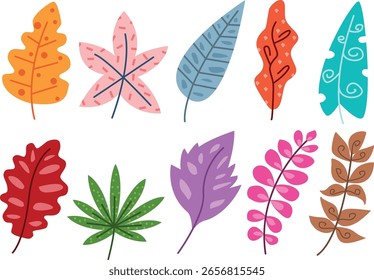 Flat style leaf bundle with abstract shapes and bright colors. Great for children’s designs, pattern making, and decorative projects.