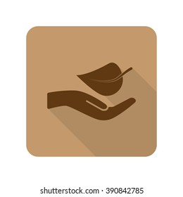 Flat style Leaf In Hand web app icon on light brown background