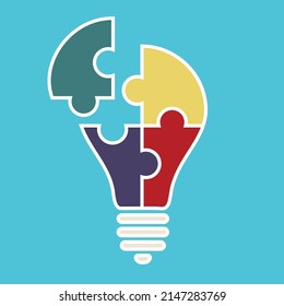 Flat style light bulb puzzle - concept of creative teamwork